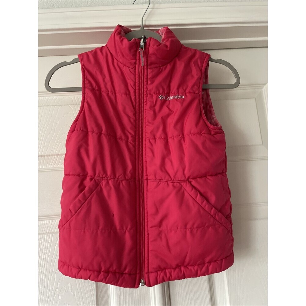 Columbia Girls FLAW Sz S -8 Reversible Puffer Vest Pink Pockets Zip Pockets